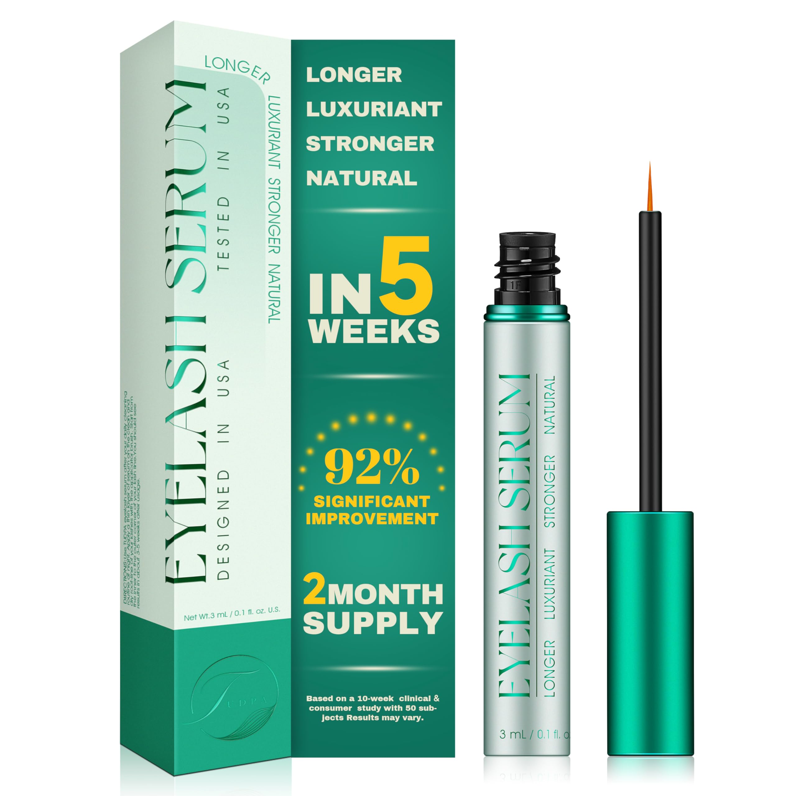 TUDPA Eyelash Serum bottle closeup showing gentle lash nourishment for growth