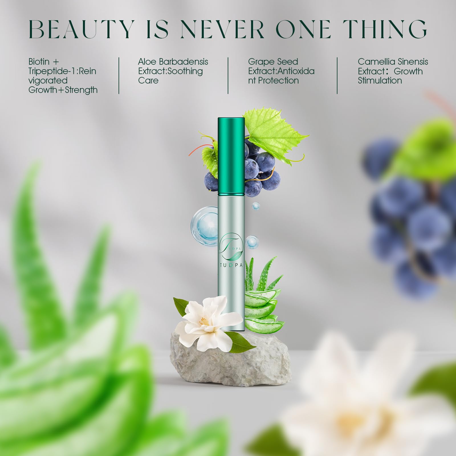 TUDPA Eyelash Serum closeup lashes illustrating potential density and length