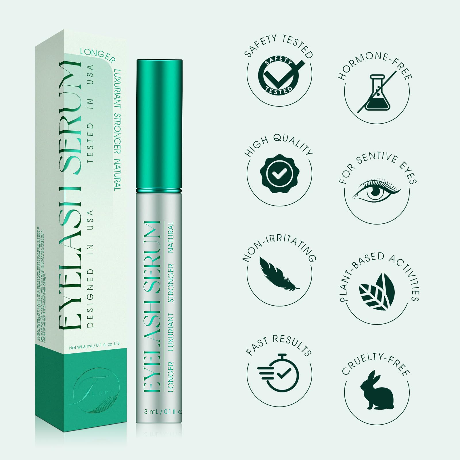 TUDPA Eyelash Serum packaging box reflecting brand commitment and protection