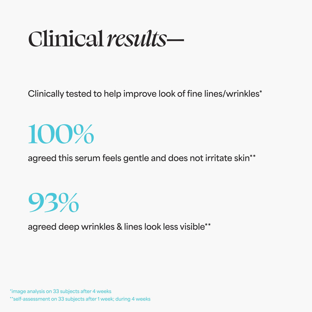 Close view of retinal and peptide ingredients in TULA A+ Renewal Serum.