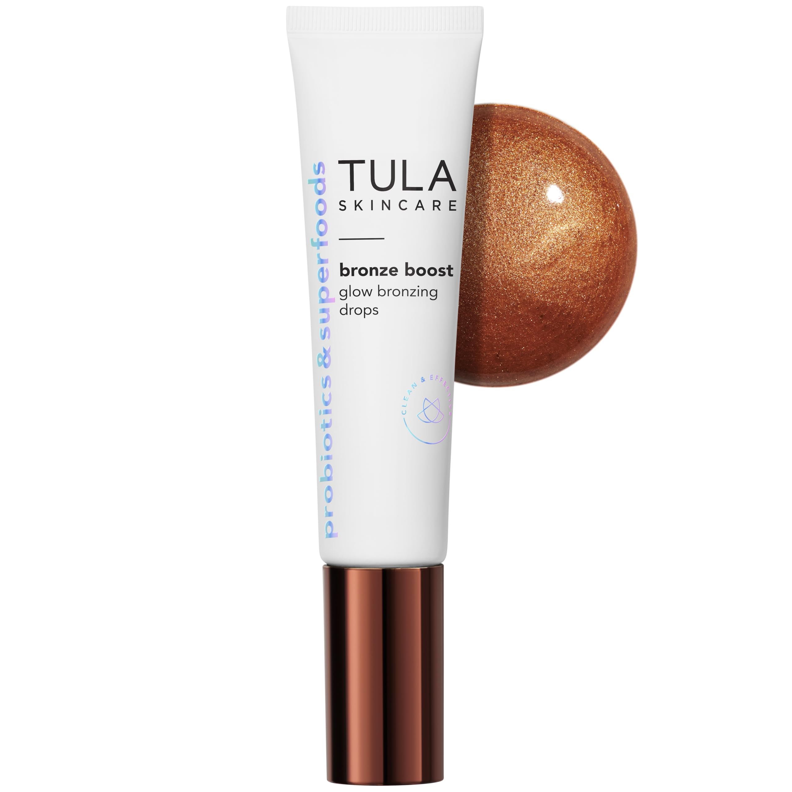 TULA Bronze Boost Glow Bronzing Drops bottle with pump for easy application.