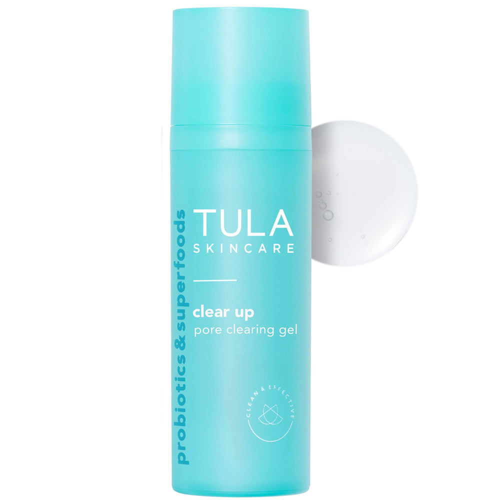 TULA Clear Up bottle with dropper for daily pore care and smoother skin.
