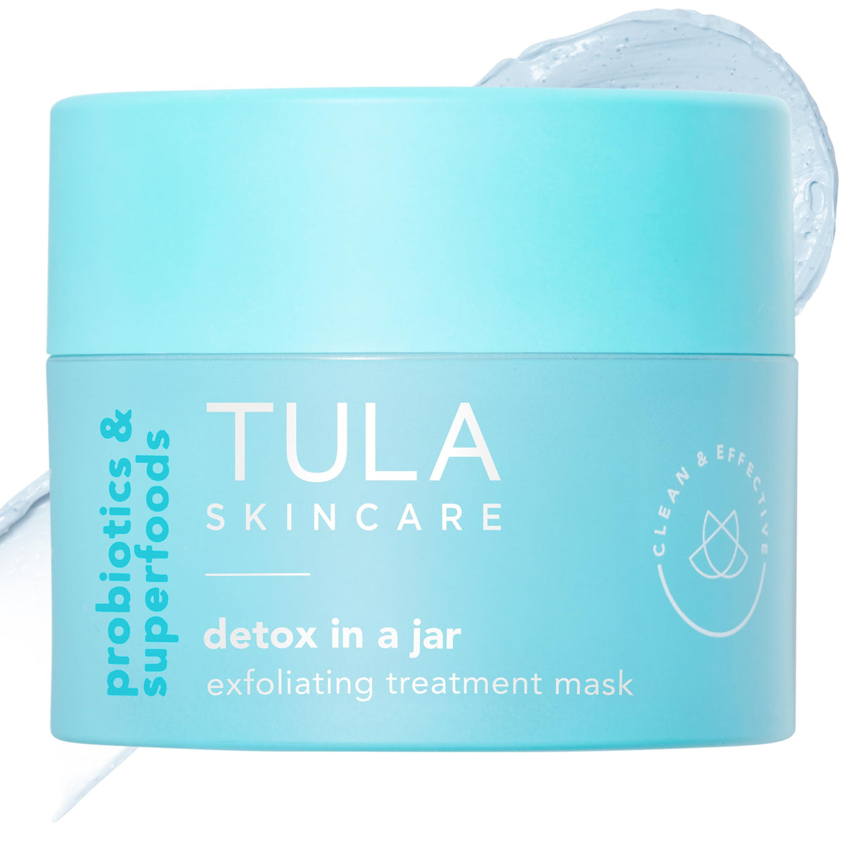 TULA Detox in a Jar packaging label shows brand and an easy weekly detox plan.