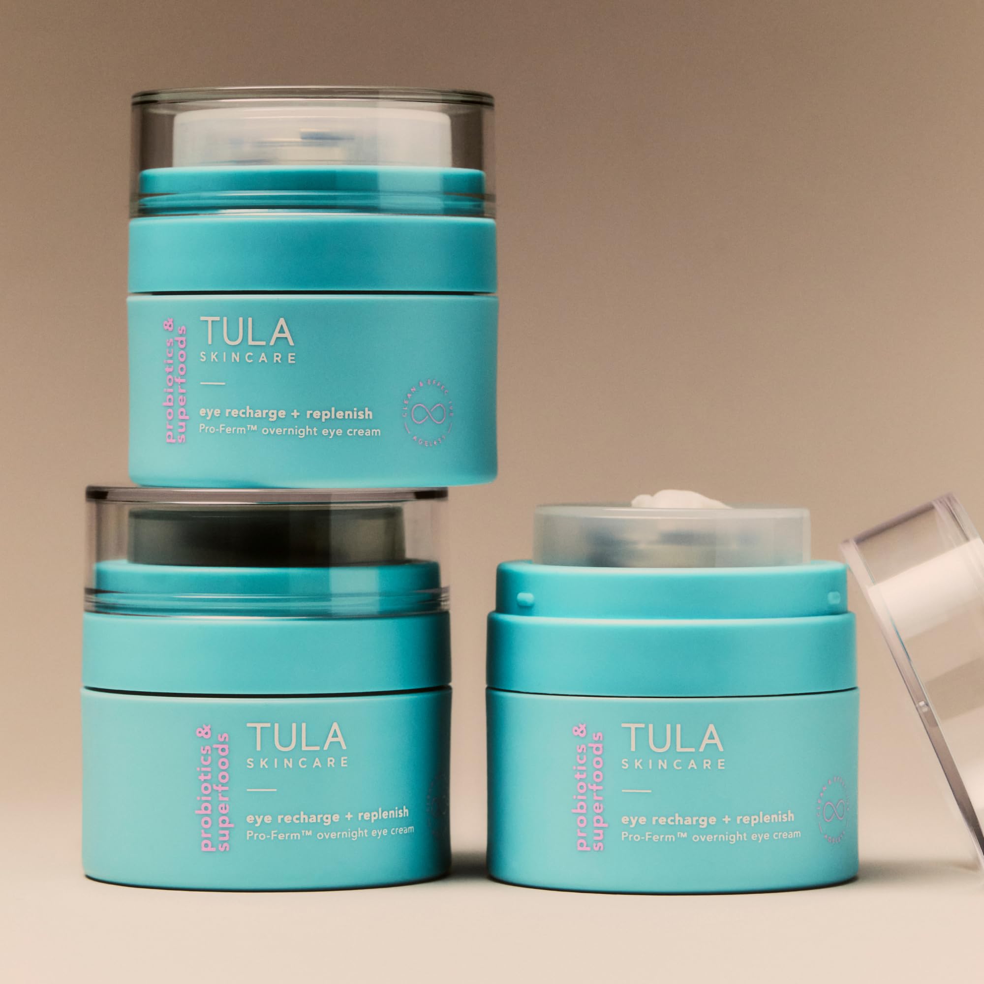 TULA Eye Recharge probiotic extracts highlight skin-friendly hydration overnight.