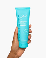 TULA foaming cleanser texture close-up highlights airy lather.