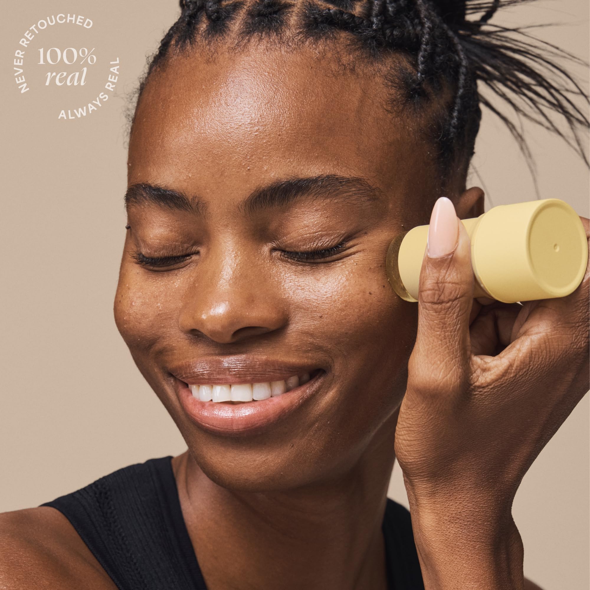Face with dewy glow after applying TULA Protect + Glow