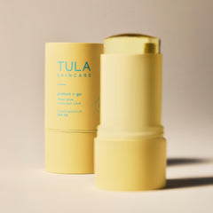 Compact packaging of TULA Protect + Glow sunscreen stick