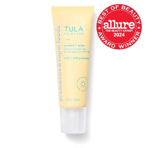 TULA Protect Glow sunscreen being applied as a light gel layer.