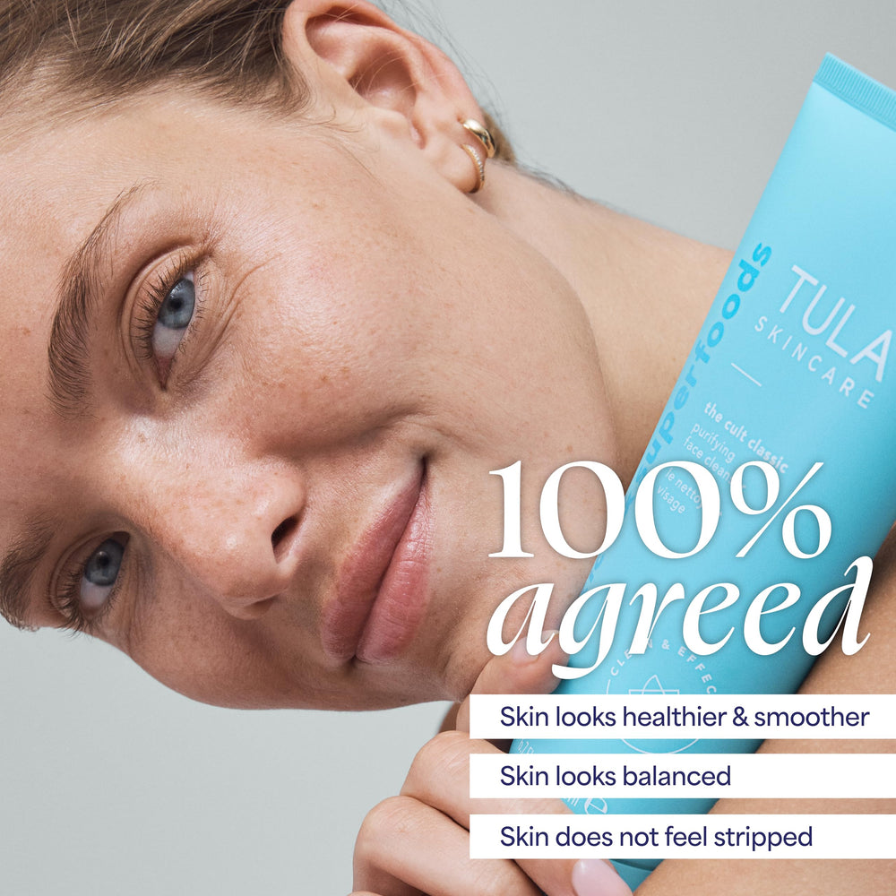 TULA cleanser features white tea and probiotics for balanced skin.