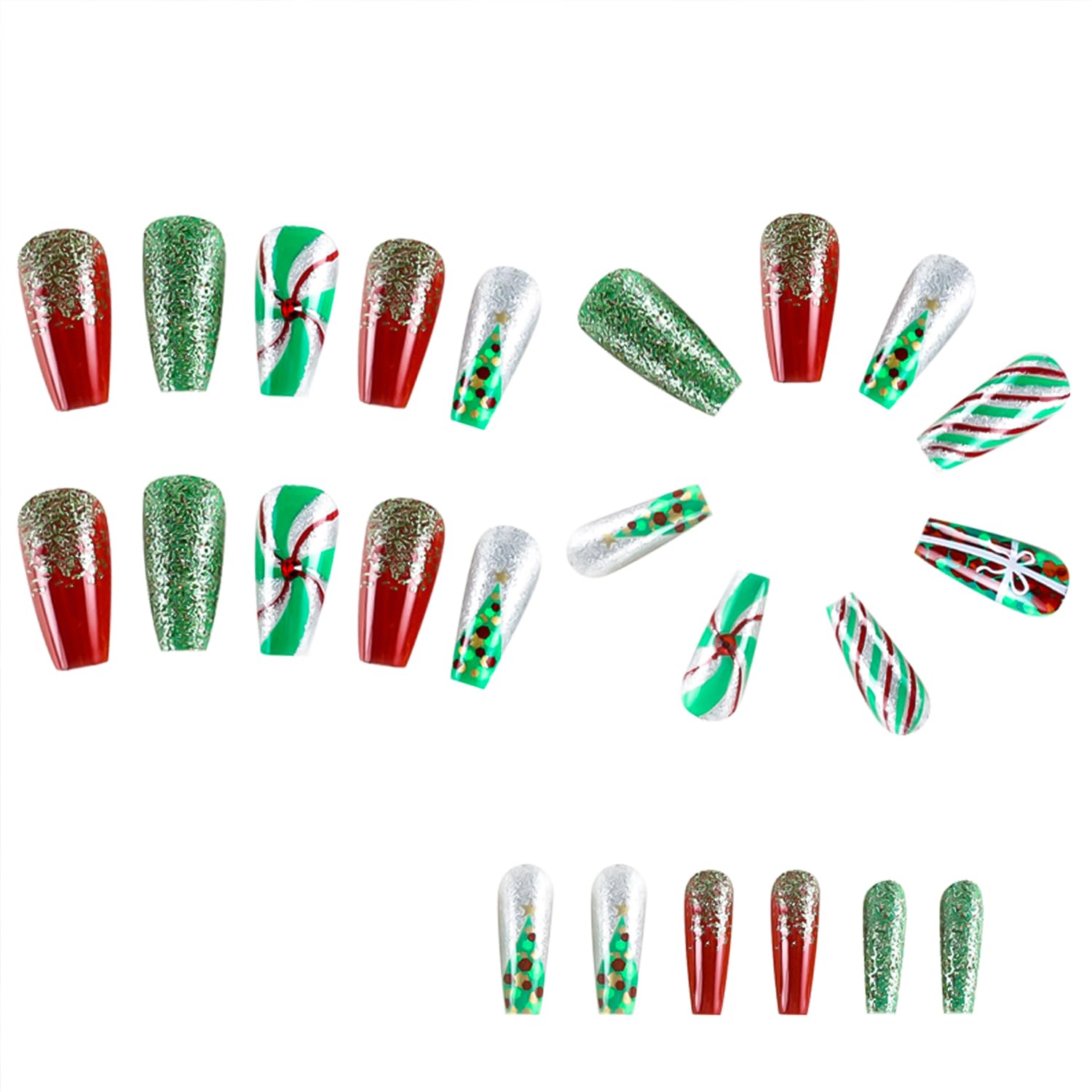TULOBI nails featuring green and red stripes for holiday style.