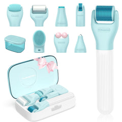 TUMAKOU derma roller 10-in-1 set with versatile heads for at-home skincare routines.