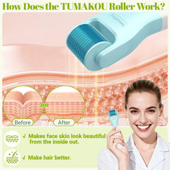 TUMAKOU derma roller with ergonomic handle for comfortable grip during treatments.