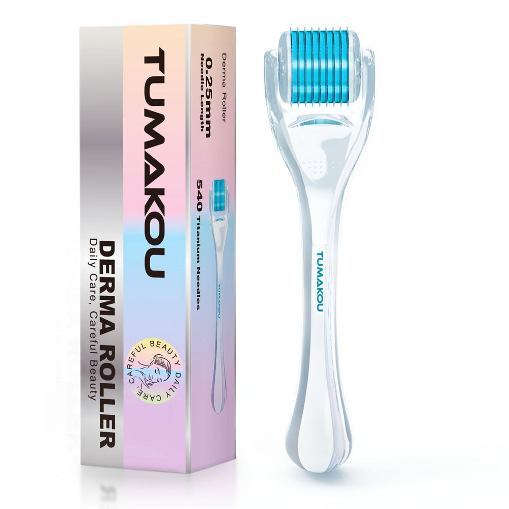 TUMAKOU Derma Roller for face use with smooth, gentle action.