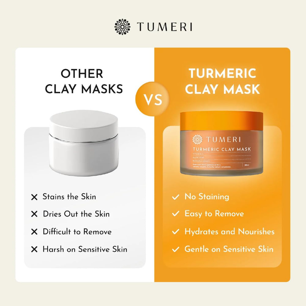 TUMERI Turmeric Vitamin C Clay Mask rinse-off action shown after a short set.