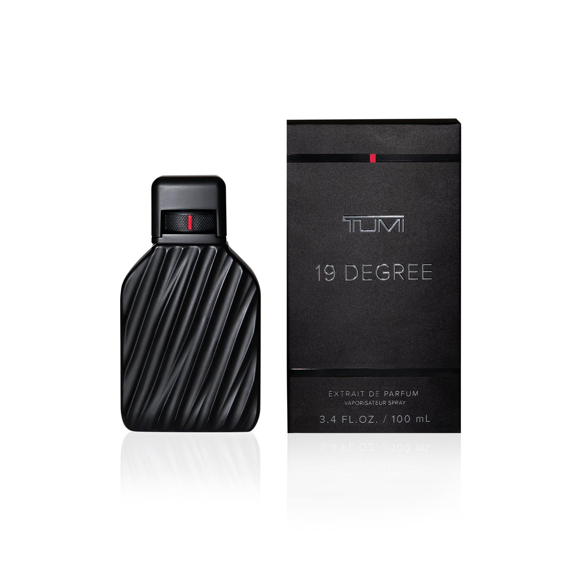 TUMI 19 Degree bottle close-up highlighting bold fragrance with lasting presence.