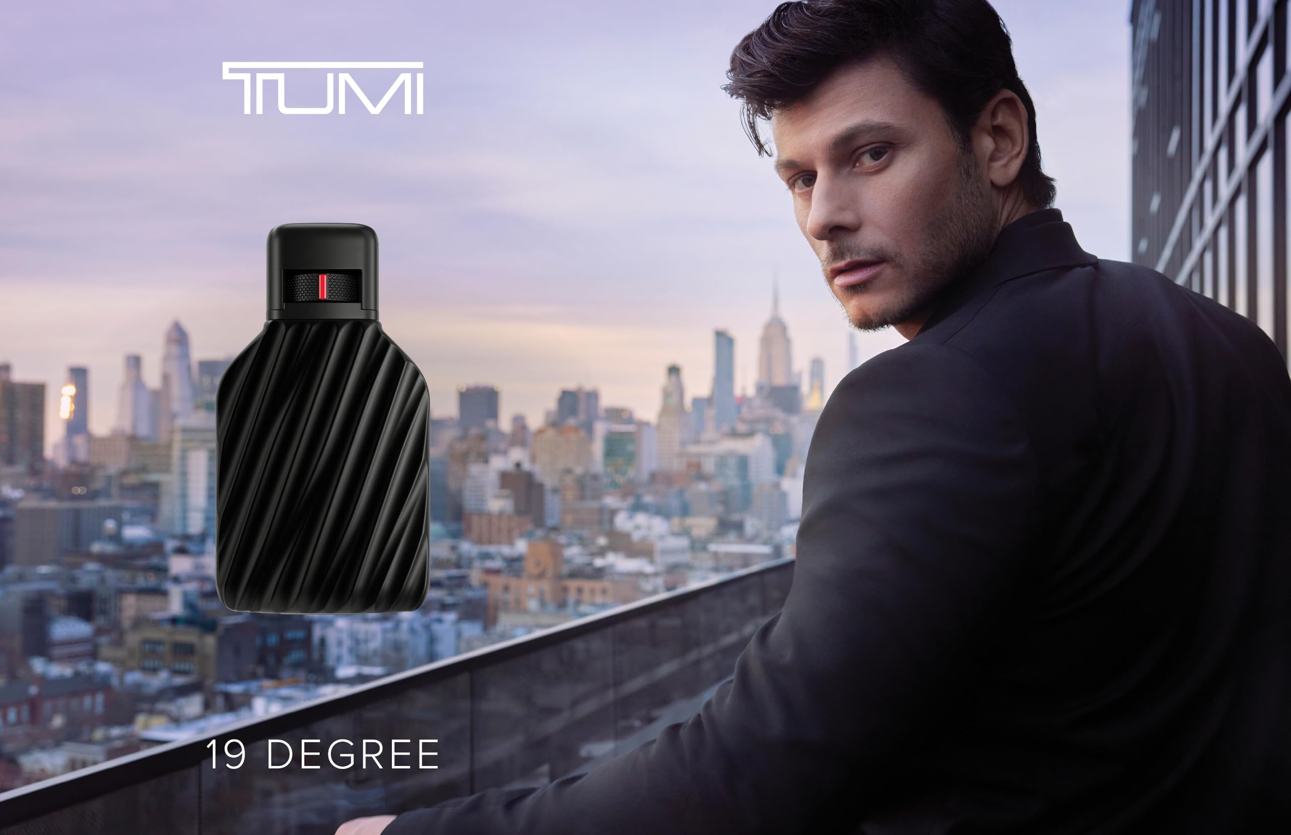 TUMI 19 Degree daily-use scene illustrates versatile fragrance for modern explorers.