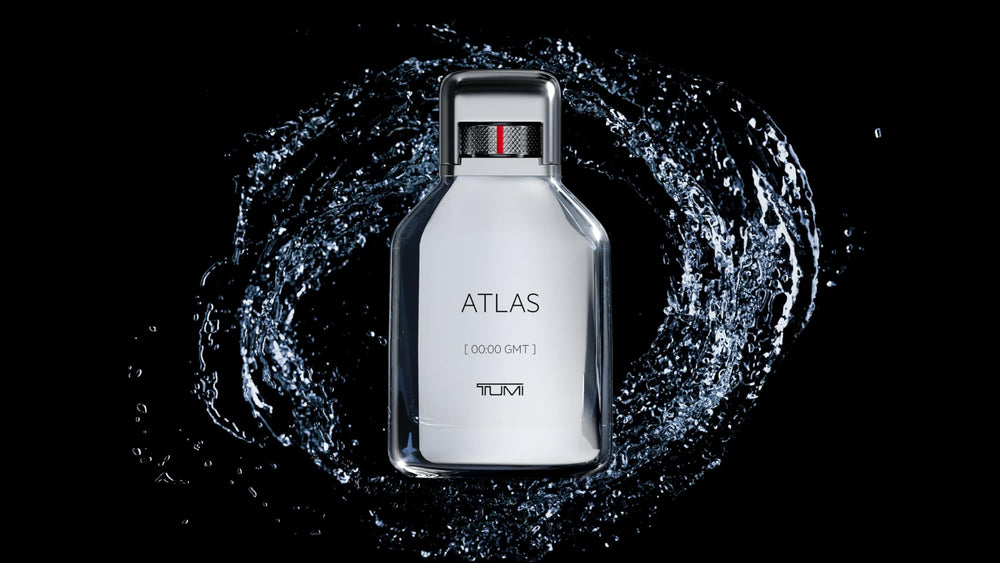TUMI Atlas travel scenario showcasing a bold, refined fragrance on the move.