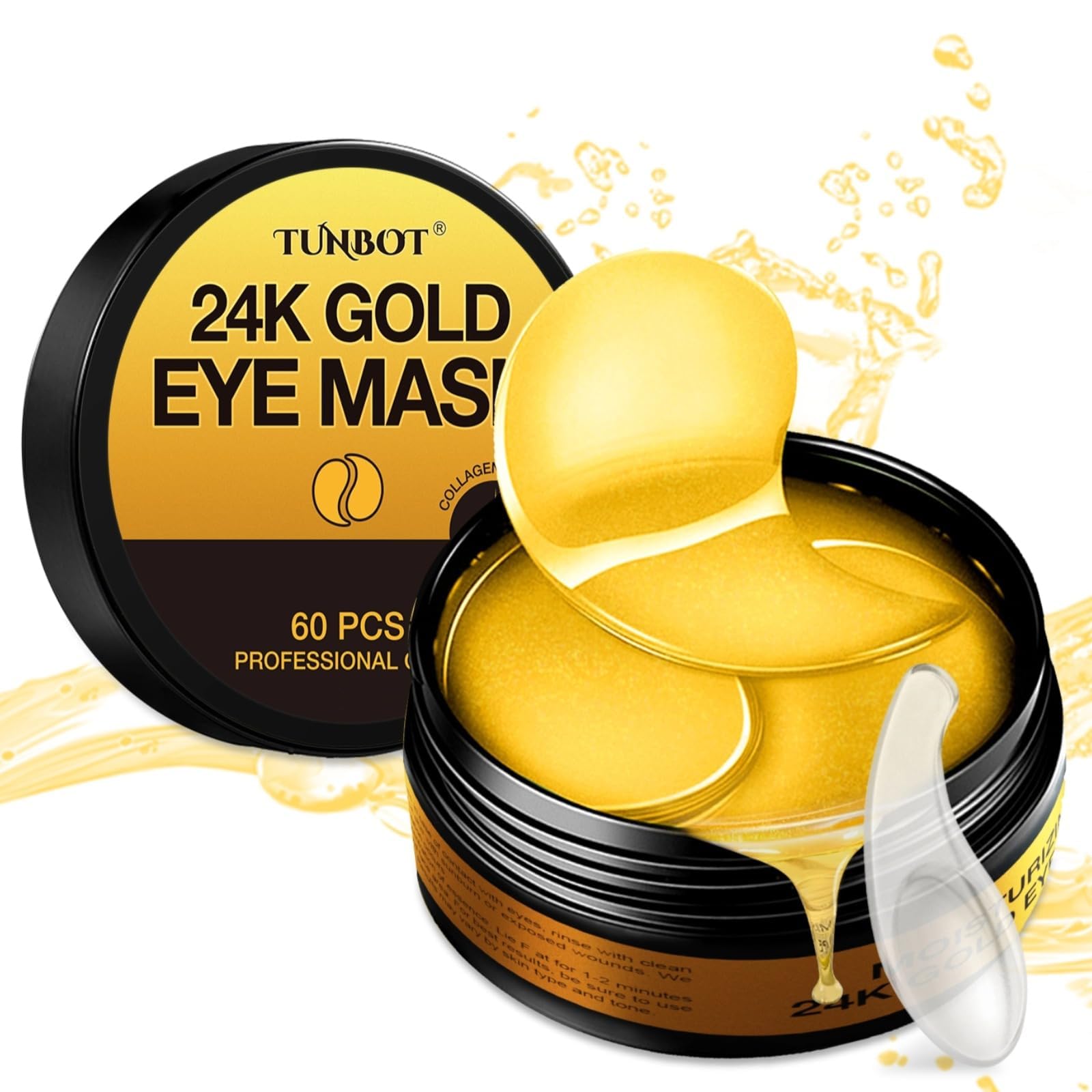 Tunbot 24k gold eye mask in use for a radiant under-eye look.