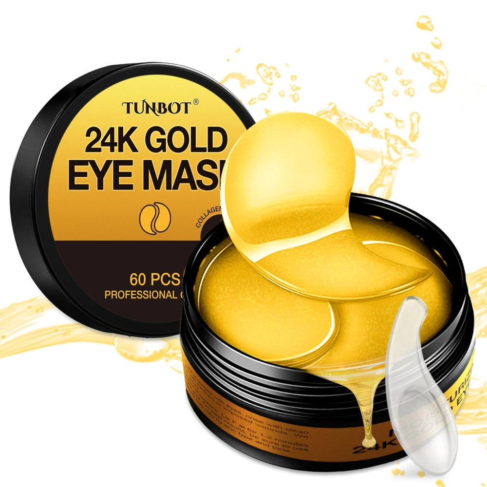 Tunbot 24k gold eye mask in use for a radiant under-eye look.