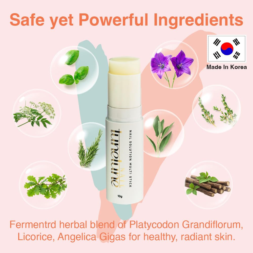 TuneTune Nail Fermentation Multi Stick applied to nails and cuticles for hydration.