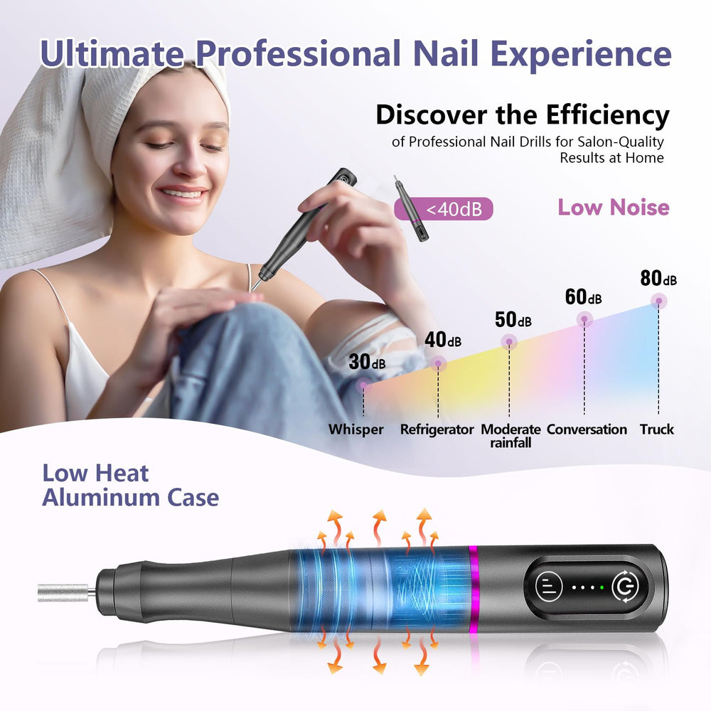 TUOBEO adjustable speed control ensures precise shaping on natural nails or enhancements.