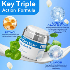 Close-up of Tuoharliy scar cream texture; silicone-based formula hydrates and smooths scars.