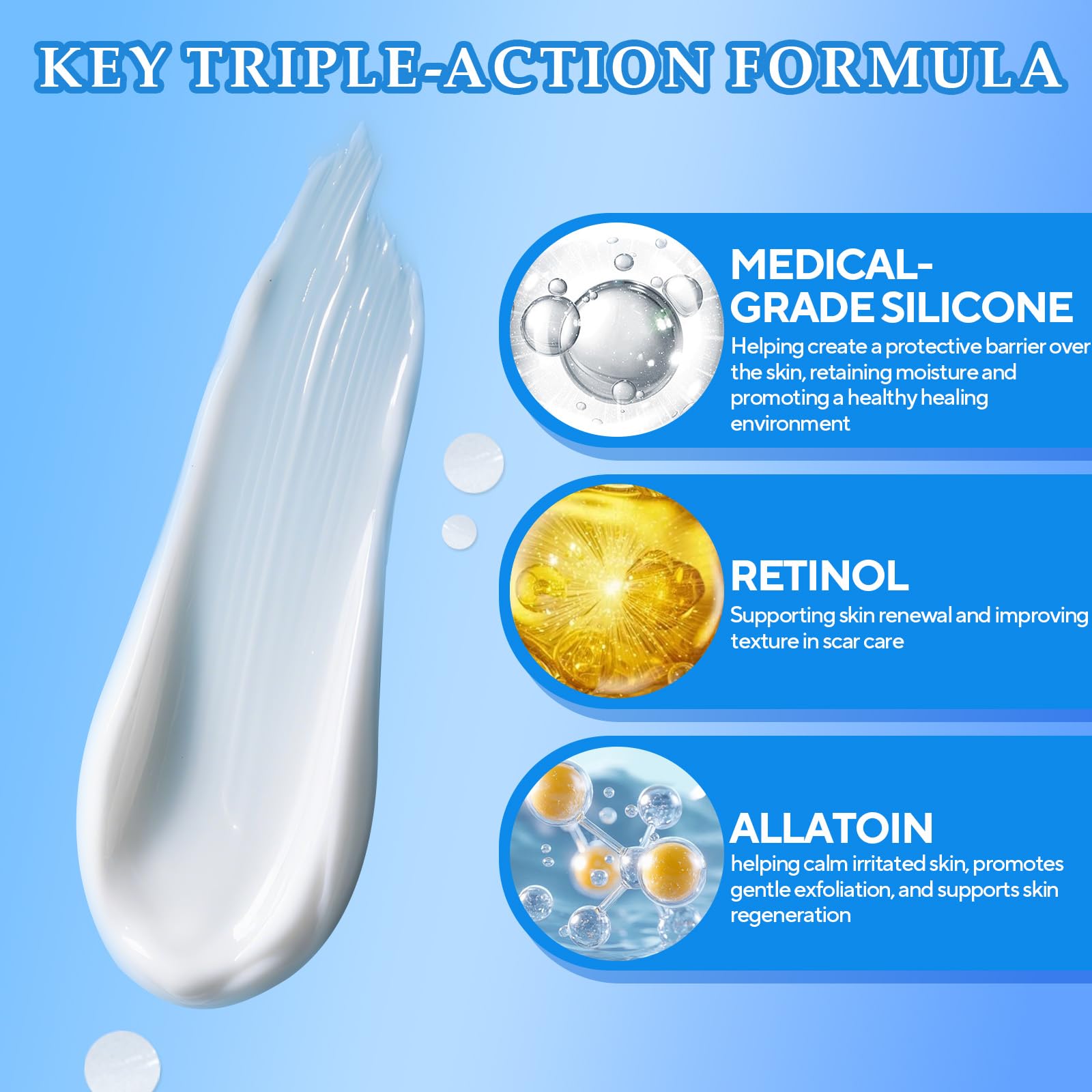 Tuoharliy silicone scar gel spread on skin; non-greasy, fast-absorbing care.