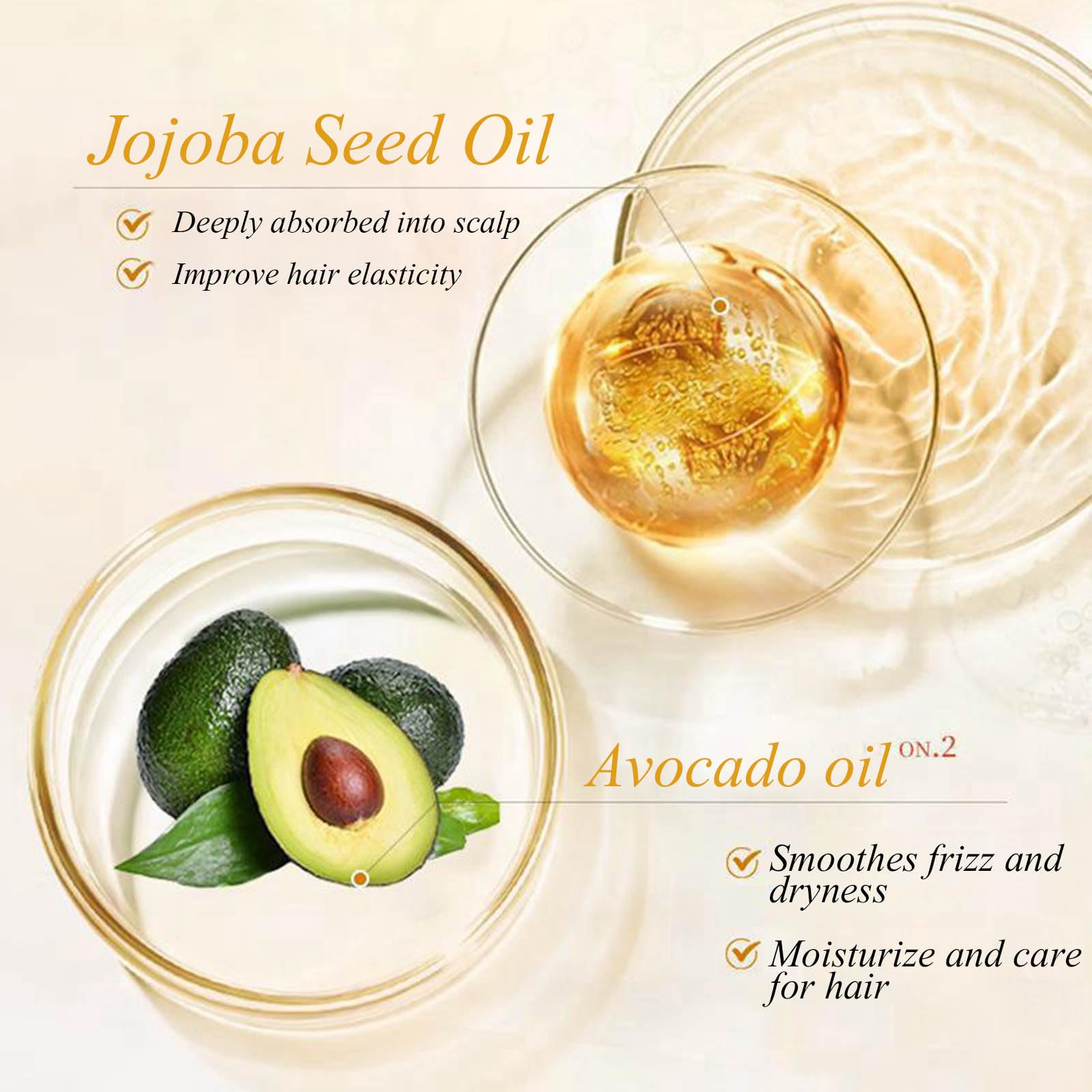 TUOSHITONG Avocado Hair Oil Spray showcases shine on dry hair.