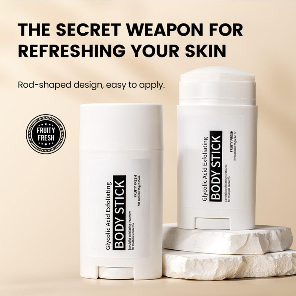 TUOSHITONG Glycolic Body Stick in use for smoothing rough skin.