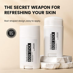 TUOSHITONG Glycolic Body Stick in use for smoothing rough skin.