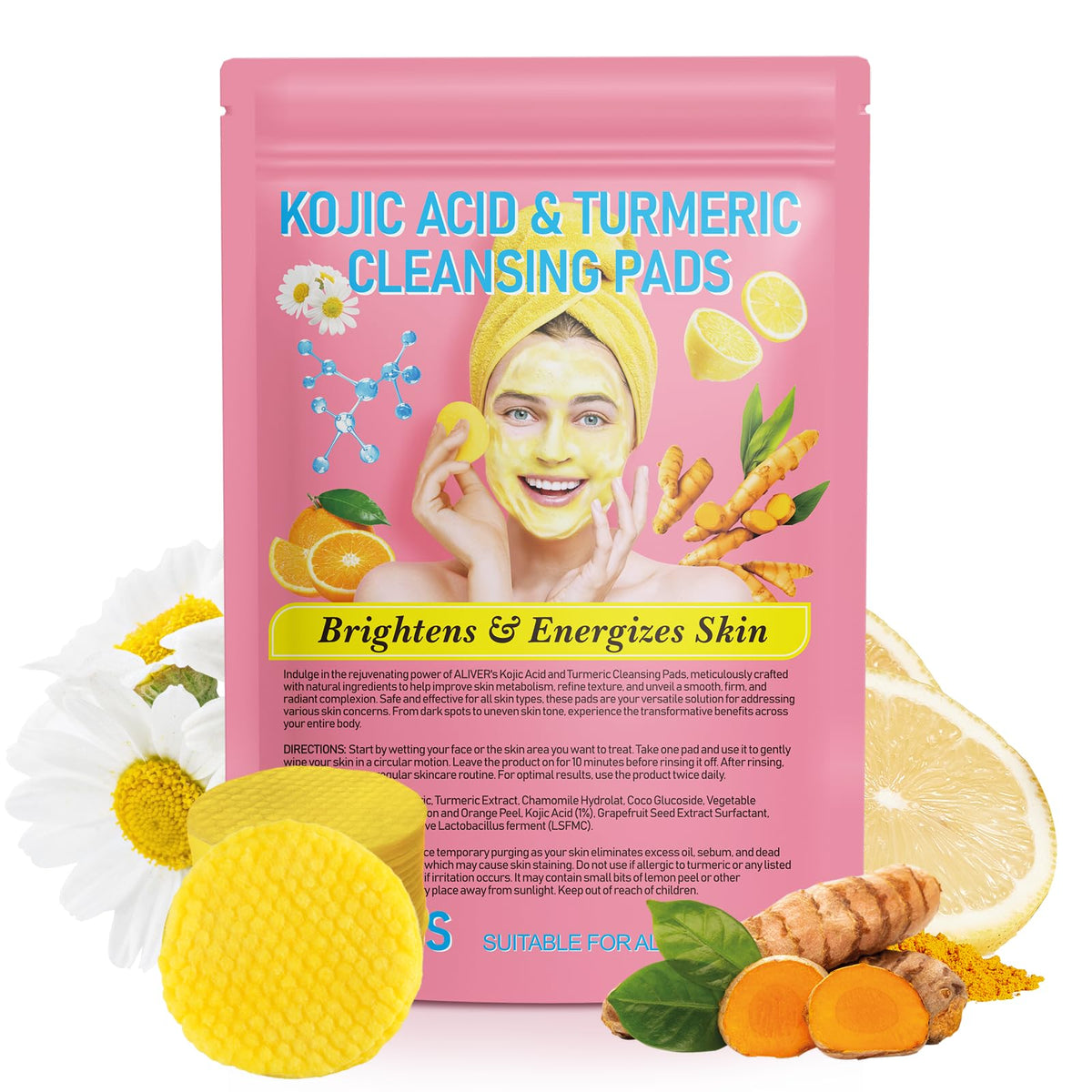Turmeric Cleansing Pad close-up showing foaming exfoliation action.
