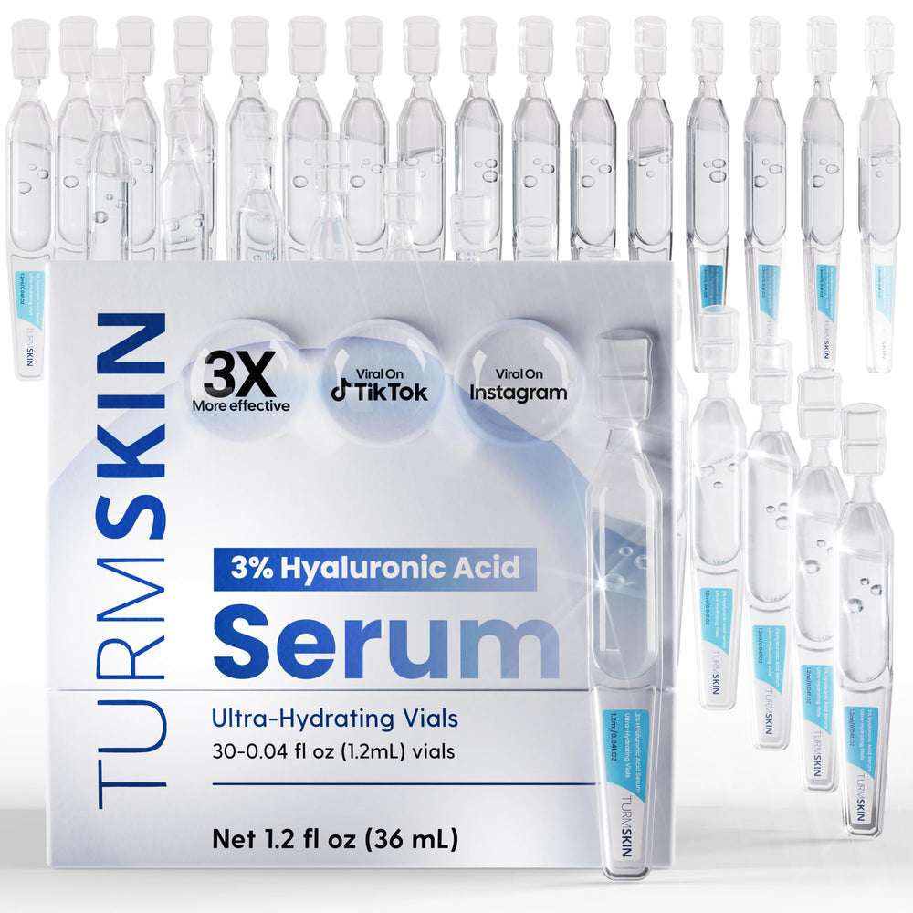 Turmskin Hyaluronic Acid Serum Ampoules triple HA deliver deep hydration.