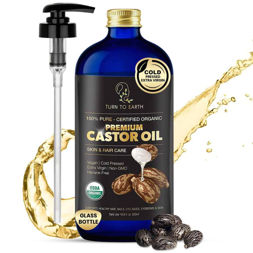 TURN TO EARTH castor oil bottle with pump for easy daily use on hair