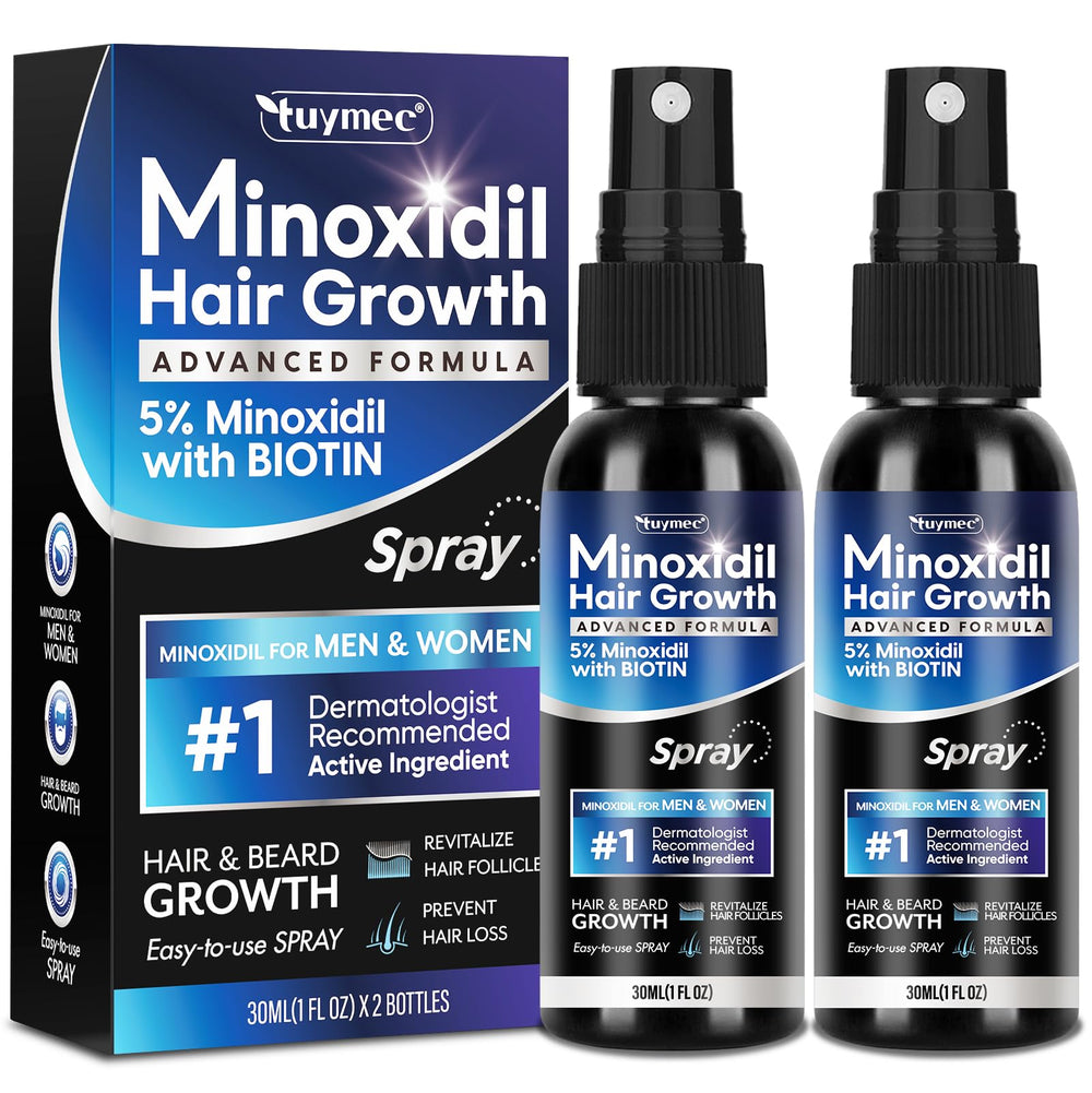 Tuymec 5% Minoxidil spray bottle ready for scalp application