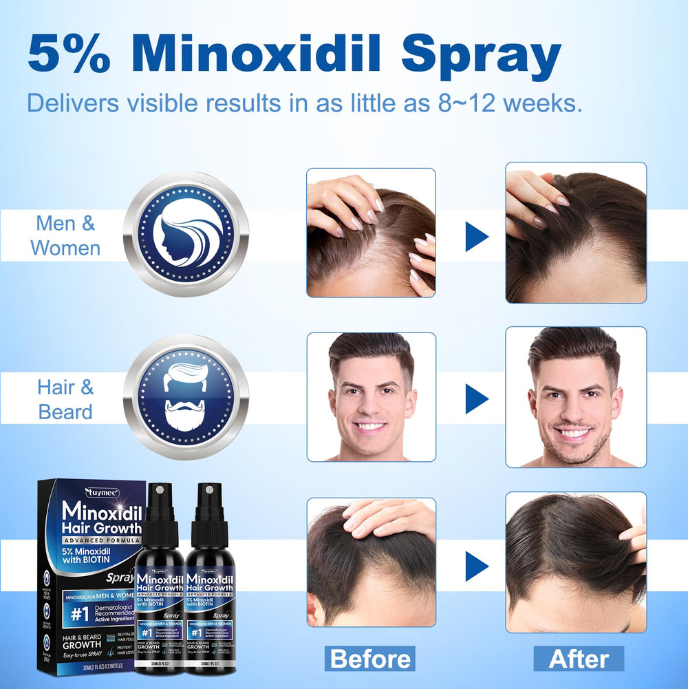 Tuymec beard growth spray applied to facial hair for fuller look