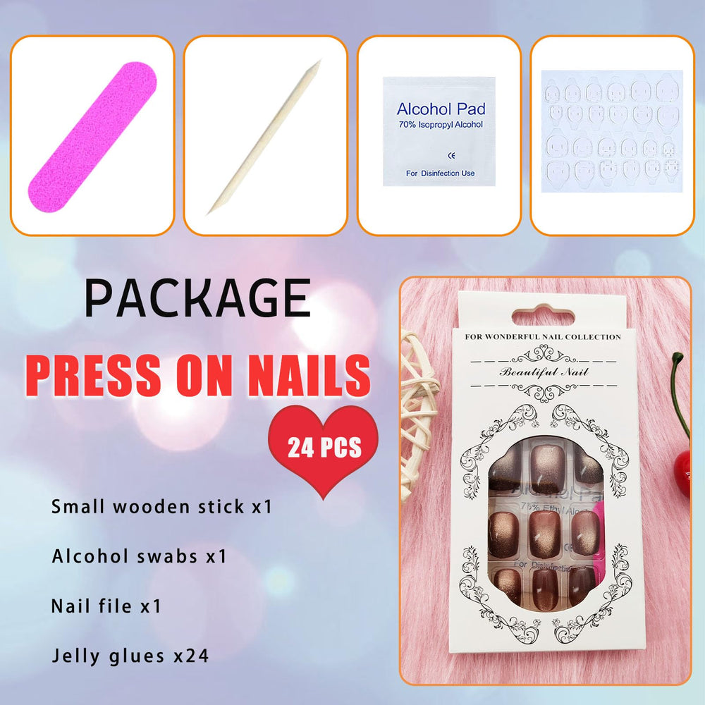 TUZANDW nails package opened to reveal 24 nail set and tools.
