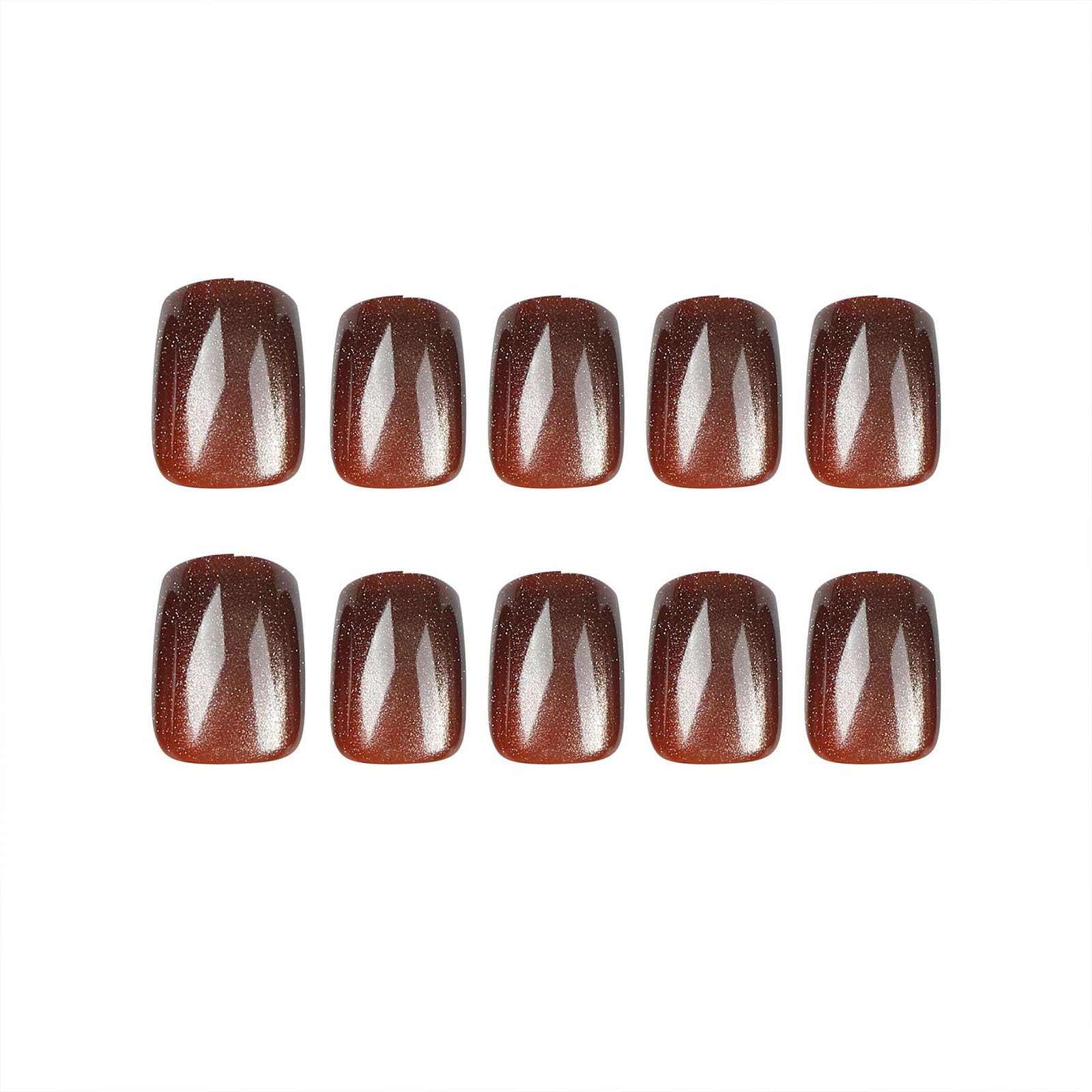 TUZANDW short press on nails showing square cat eye brown design for quick salon-inspired results.