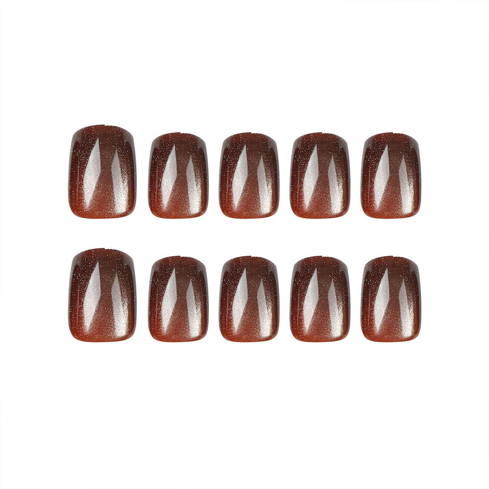 TUZANDW short press on nails showing square cat eye brown design for quick salon-inspired results.