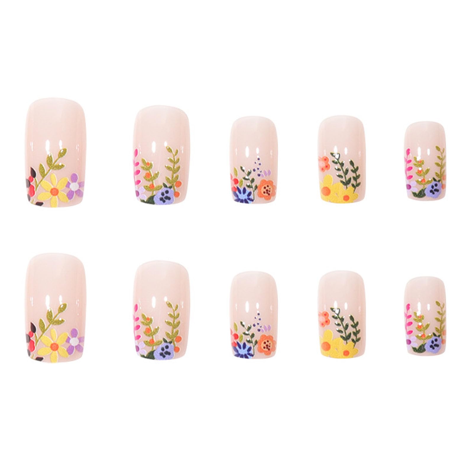 TUZANDW nude square nails short with flower design for everyday wear.