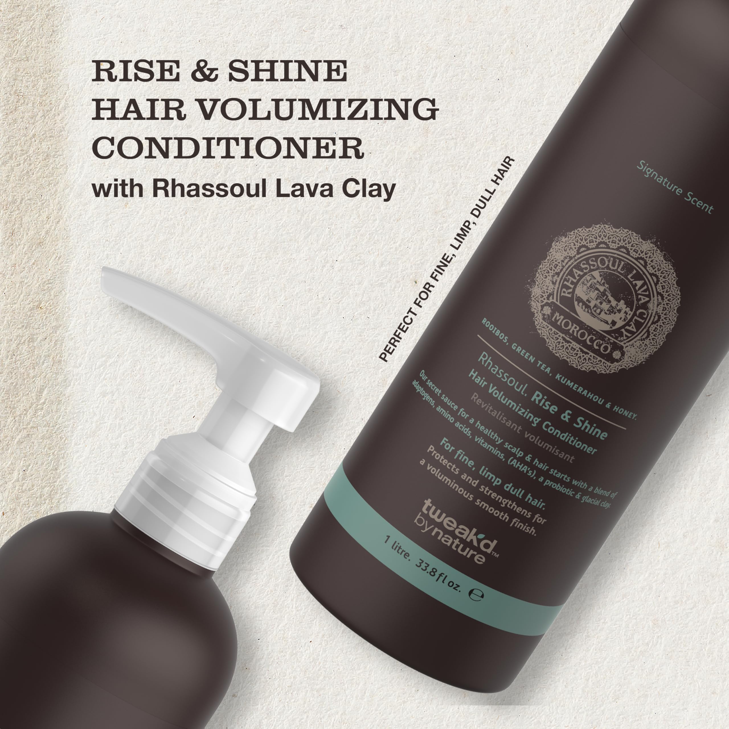 Tweak’d Rise & Shine tub with Rhassoul Lava Clay for root lift.