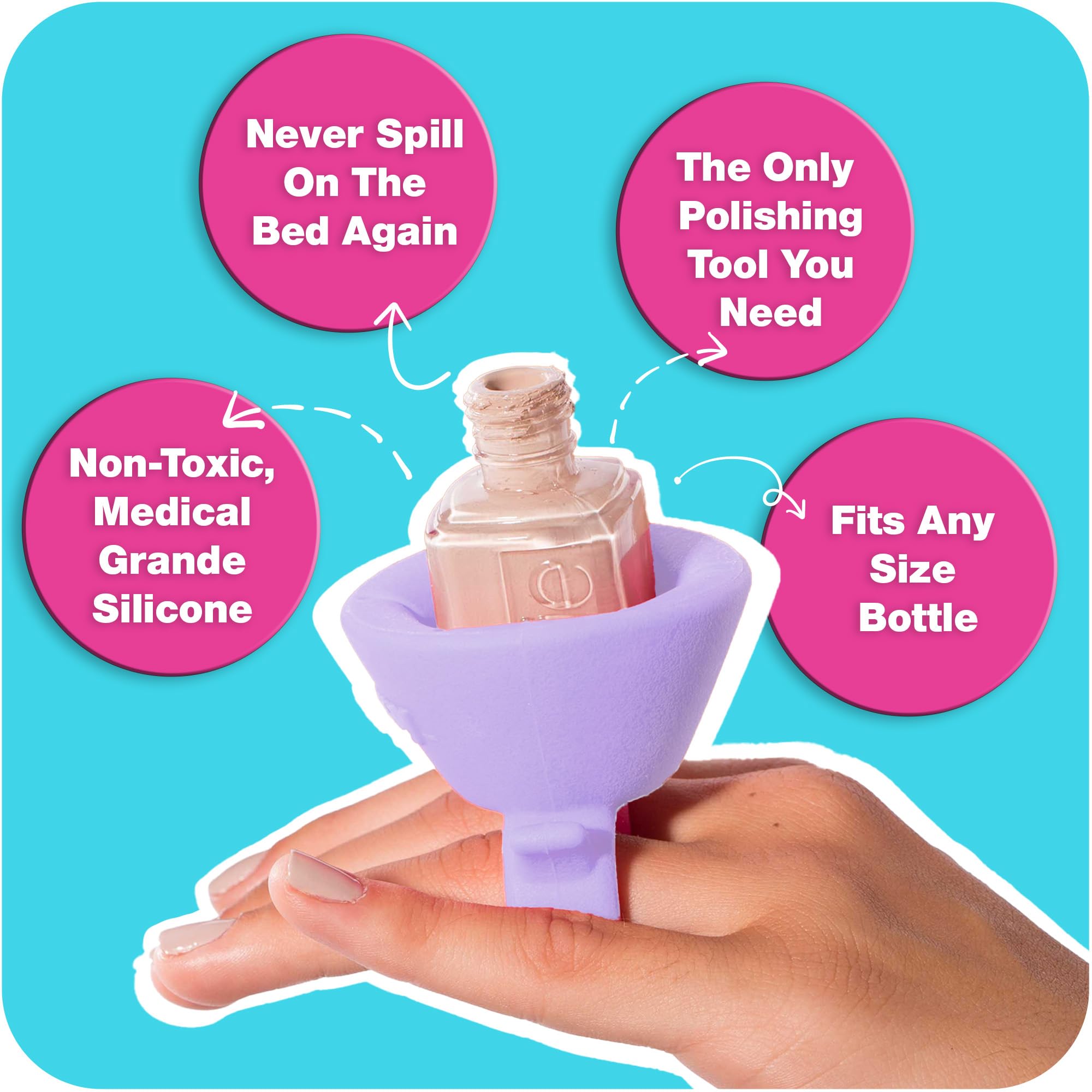Tweexy ring worn on finger supports efficient, mess-free manicure sessions.