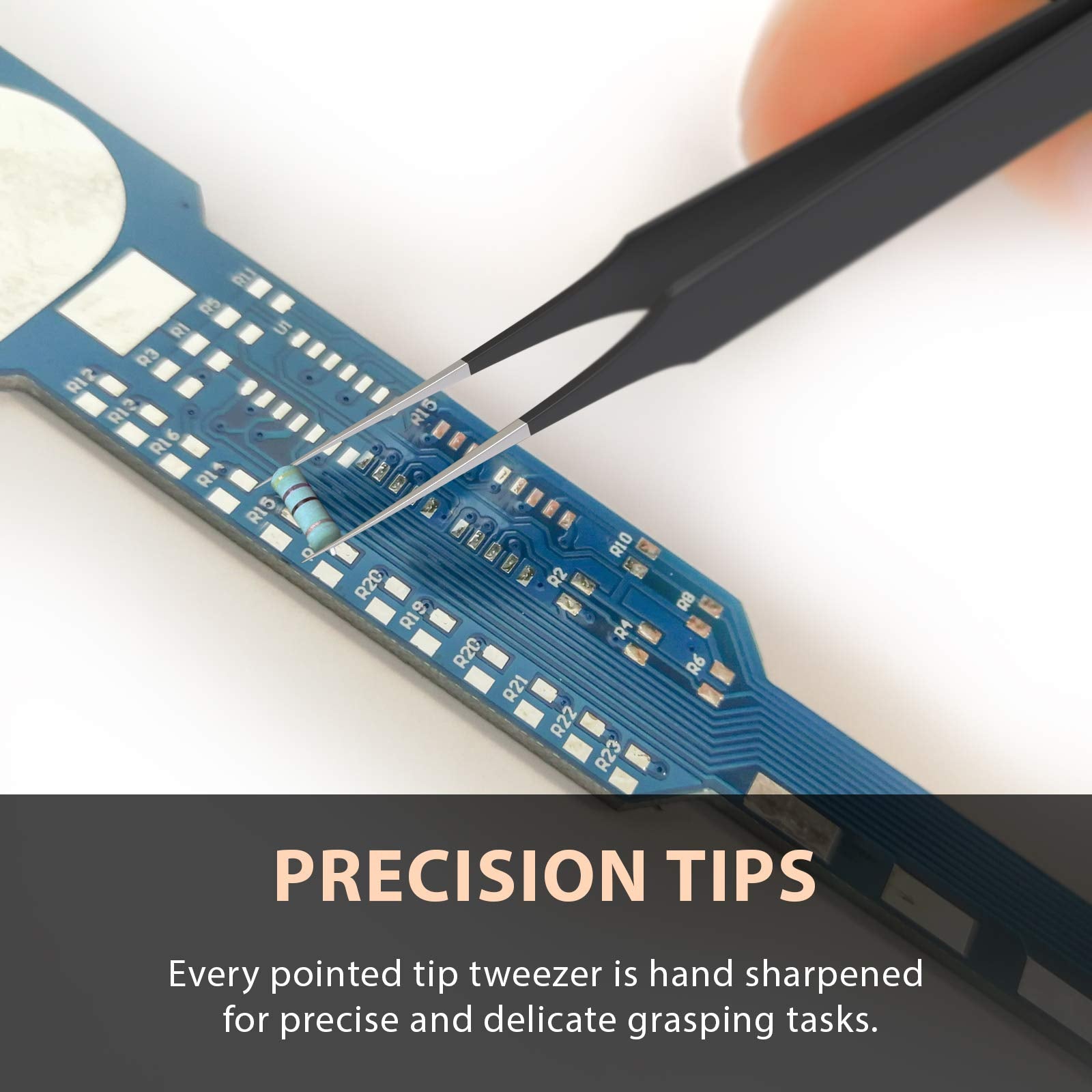 Tweezees extra-sharp tips enable precise grasping of fine hairs.