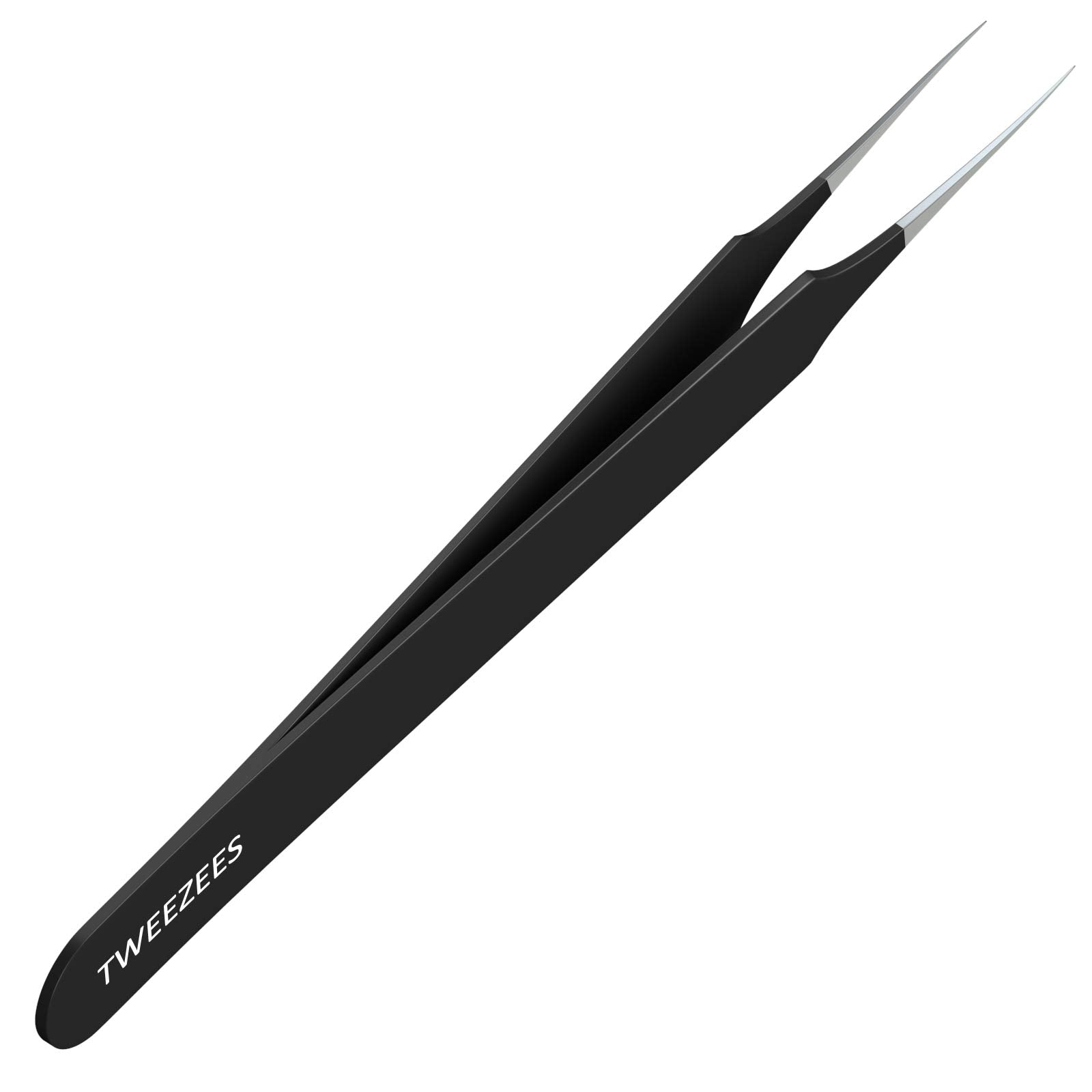 Tweezees ingrown-hair tweezers with a pointed tip in black for precise removal.