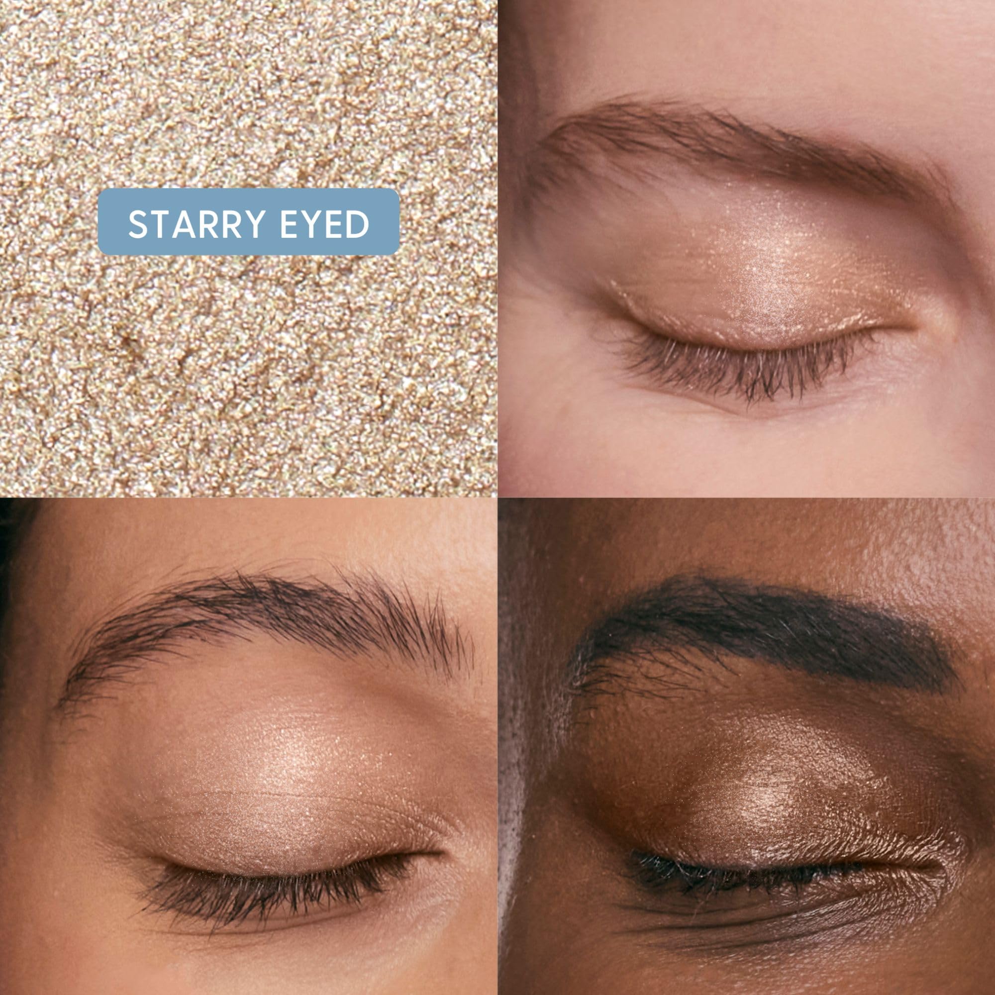 Visionary Eyeshadow Stick swatches showing Starry Eyed champagne shimmer for subtle glow.