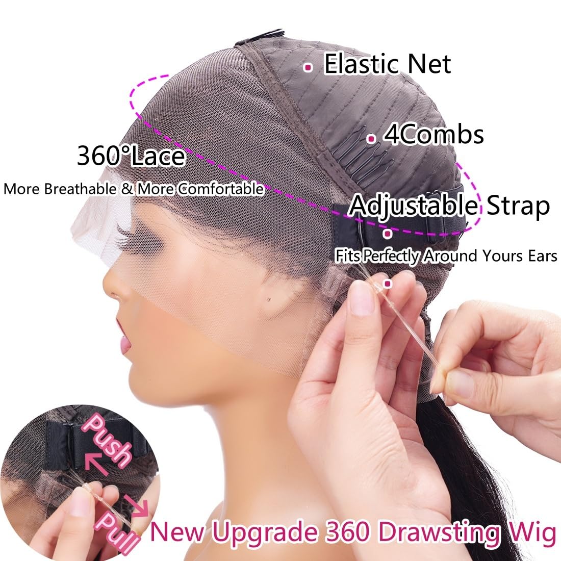 TwerkGirls Drawstring hidden strap 360 wig for secure, comfortable wear.