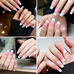 Tweruna white French tip nails with medium square shape for an elegant look.