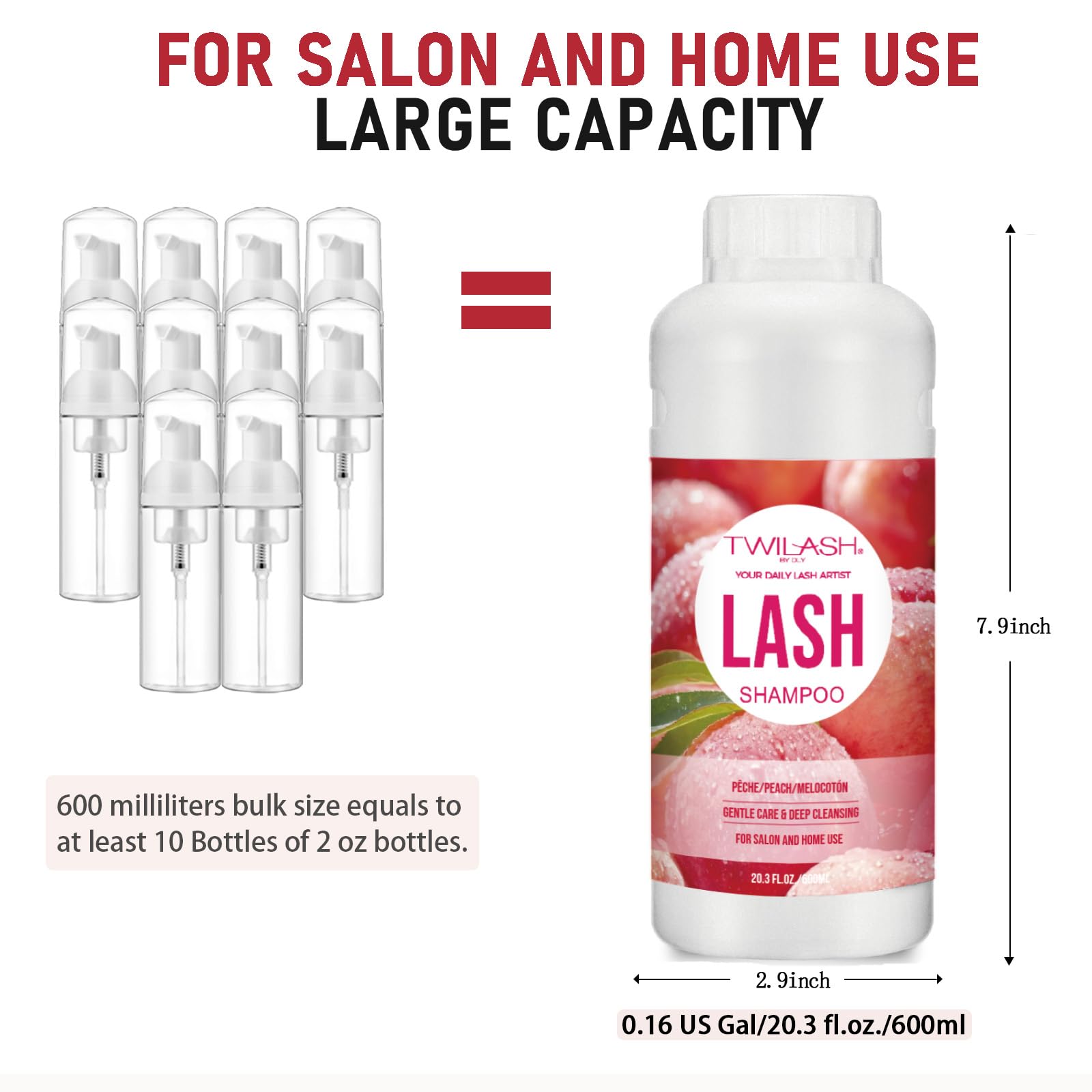 TWILASH BY DLY 600ml bottle back label, vegan and cruelty-free formula.