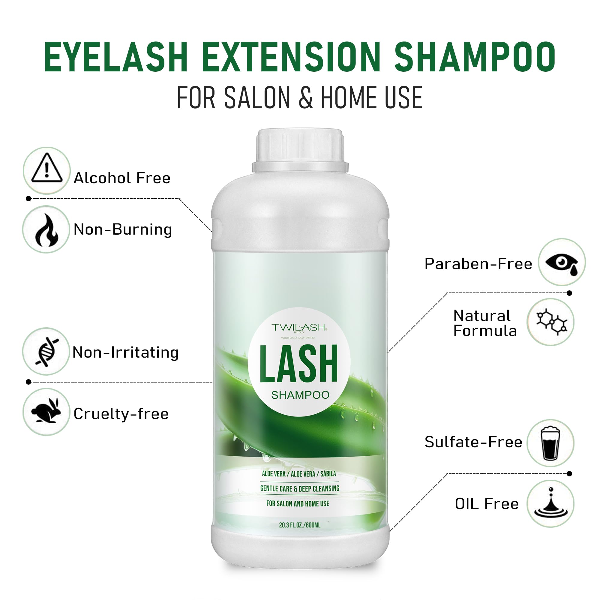 TWILASH BY DLY lash shampoo label closeup emphasizes vegan cruelty-free formula.