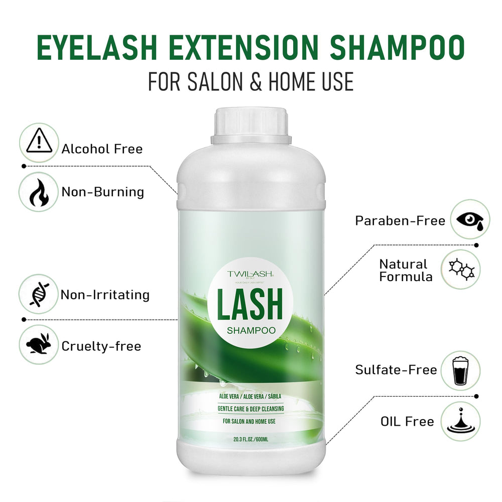 TWILASH BY DLY lash shampoo label closeup emphasizes vegan cruelty-free formula.
