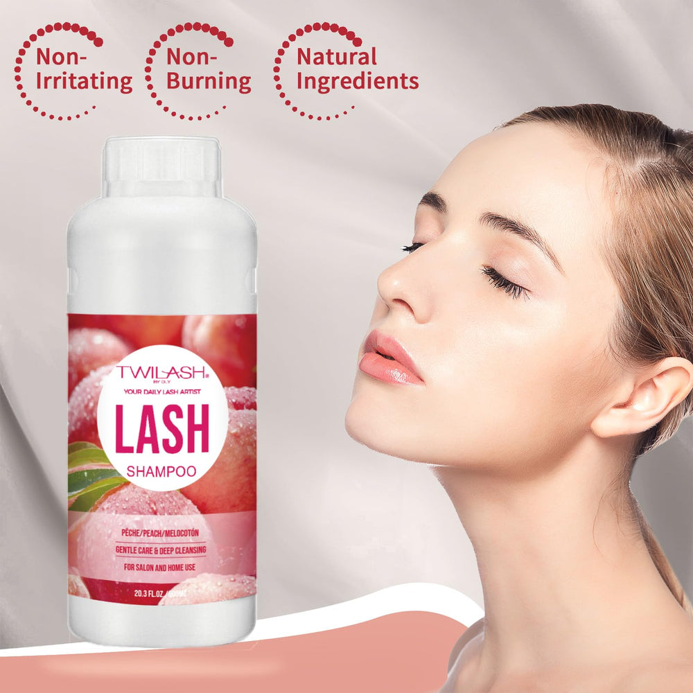 TWILASH BY DLY peach aroma badge suggests a pleasant cleansing experience.